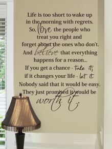 励志墙贴语录、客厅卧室谚语贴纸墙面艺术装饰、人生苦短，何必在清晨醒来却后悔莫及 23 X 28 英寸、贴纸、墙贴、家居装饰乙烯基贴纸、春季装饰品，让您的家焕然一新、Rama 装饰贴纸，生日毕业礼物 - 黑色 - 查看 2