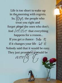励志墙贴语录、客厅卧室谚语贴纸墙面艺术装饰、人生苦短，何必在清晨醒来却后悔莫及 23 X 28 英寸、贴纸、墙贴、家居装饰乙烯基贴纸、春季装饰品，让您的家焕然一新、Rama 装饰贴纸，生日毕业礼物 - 黑色 - 查看 3