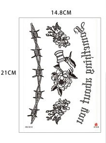 Tatuaje Temporal Impermeable Con Patrón Sexi De Flor Y Letra Para El Pecho Y El Hombro, Adecuado Para Hombres Y Mujeres - Negro - Ver 2