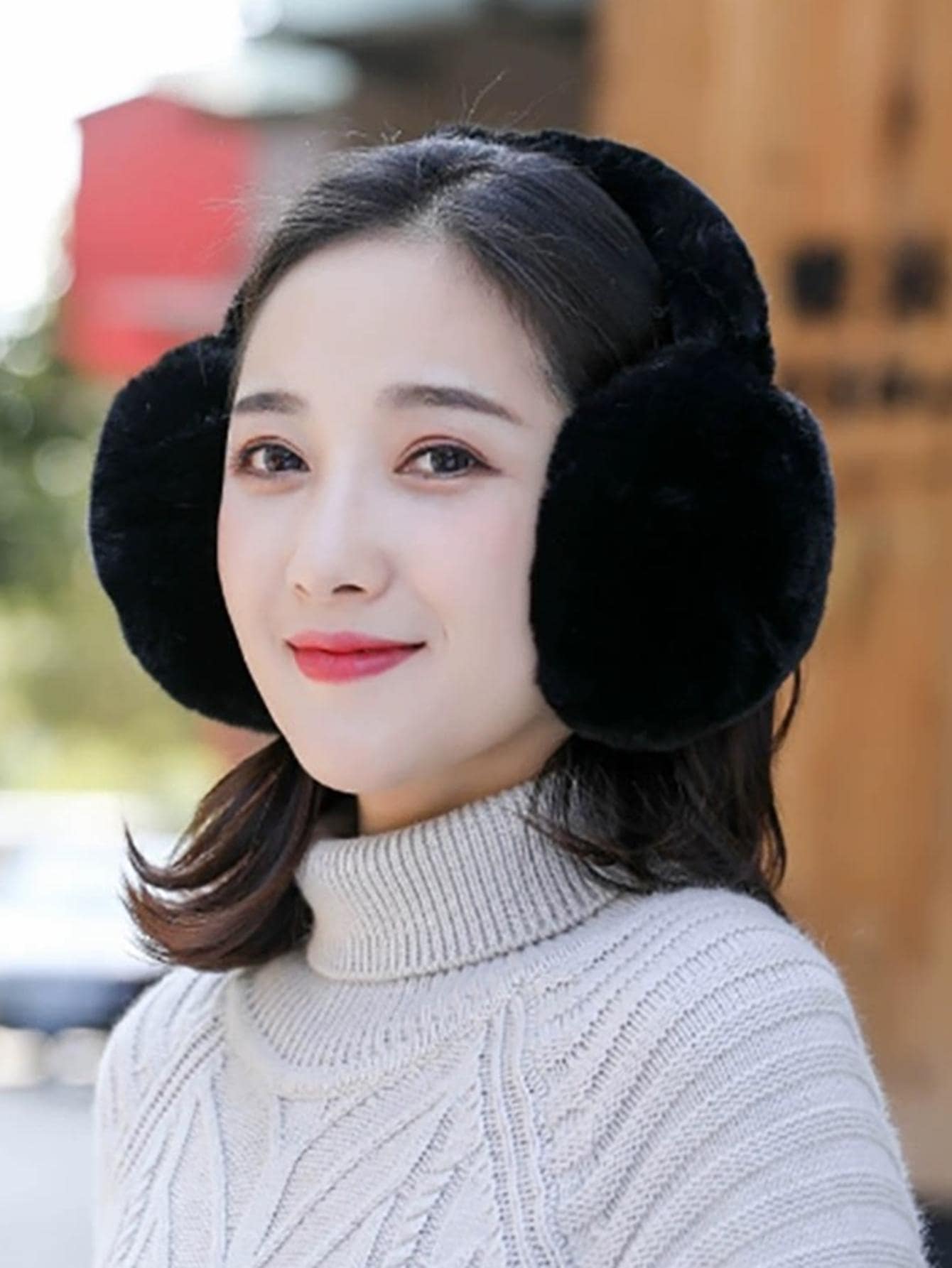 1pc Women's Winter Warm Plush Ear Muffler With Folding Design For Ears