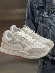 1 đôi Của phụ nữ Thể thao Phong cách Thoải mái Giải trí Giày dép , Mặt trước Buộc , Hai tông màu Màu be & Màu xám , Thoáng khí , Da giả Chất liệu , Cắt thấp , Ngoài trời Ván trượt Giày dép , Thích hợp Đối với Sinh viên Và Trung học phổ thông Sinh viên - Màu be - Xem 3