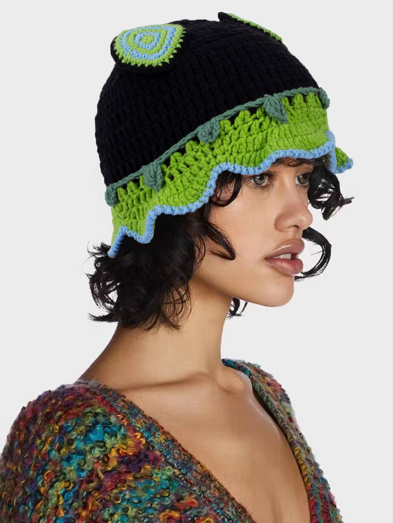 1pc Handmade Crochet Hat With Adorable Ear Decor, Unique And Fun Style, Suitable For Daily Wear - Multicolor - View 1