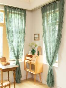 1 Piece Of French Retro Curtain Gauze Green Lace Princess Style Gauze Curtain Light Luxury Transparent Light Impermeable Curtain Screen - Army Green - View 8