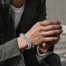 男士手環重切雙扣環鏈條適合男士男生 - 銀色 - 查看 2