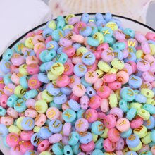 100pcs/Set Acrylic Beads Macaron & Letter Design Diy Beaded Bracelet, Necklace, Loose Beads Jewelry Making Accessories
