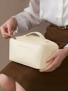 Portable Makeup Brush Bag Handheld Cosmetic Case Travel Toiletry Organizer - Beige - View 6