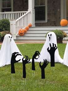 5pcs Halloween Horror Outdoor House Yard Plaque With Black Hand Prints