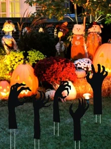 5pcs Halloween Horror Outdoor House Yard Plaque With Black Hand Prints