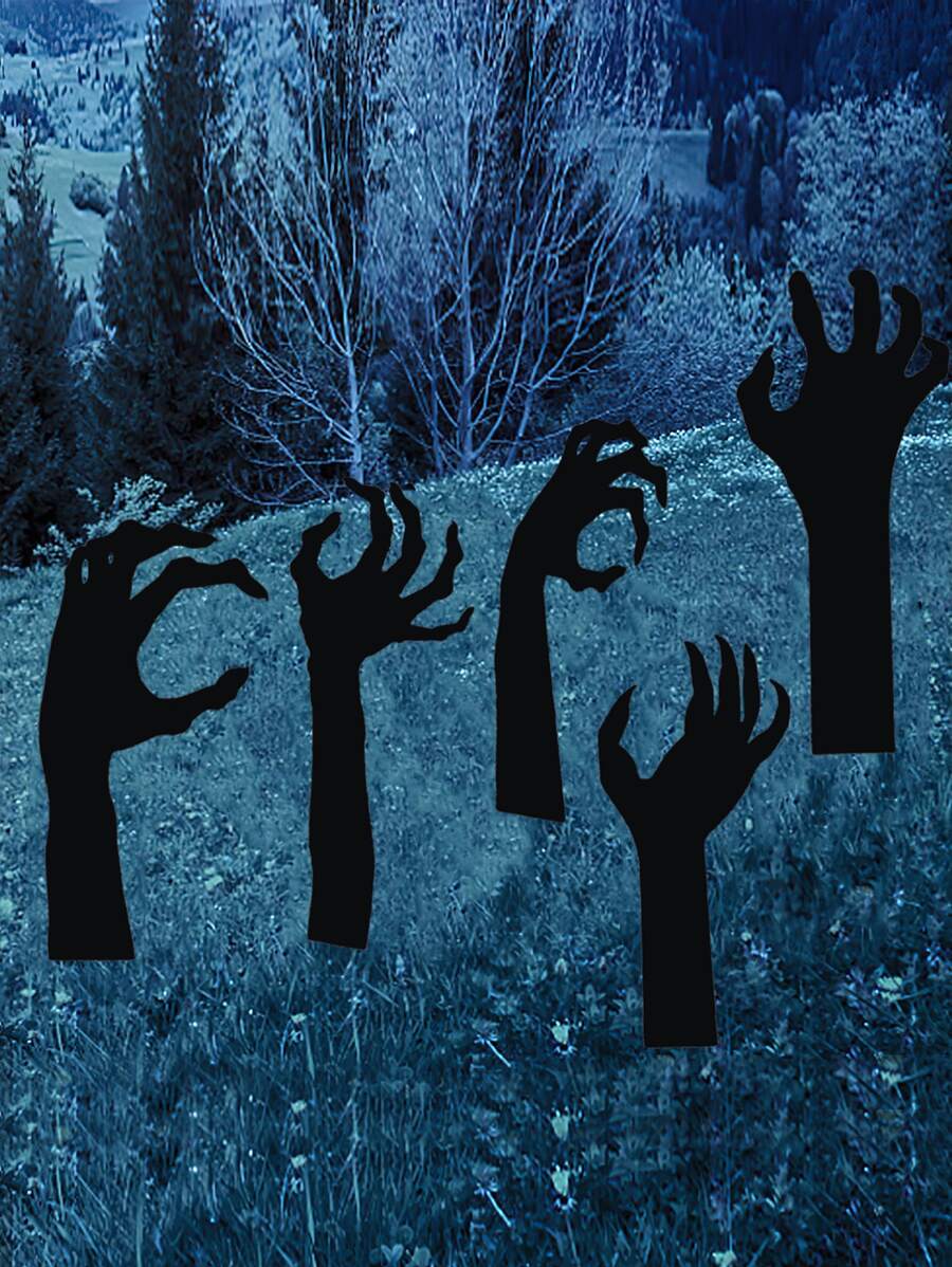 5pcs Halloween Horror Outdoor House Yard Plaque With Black Hand Prints