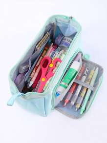 1pc Large Capacity Light Purple Pencil Case - Green - View 1