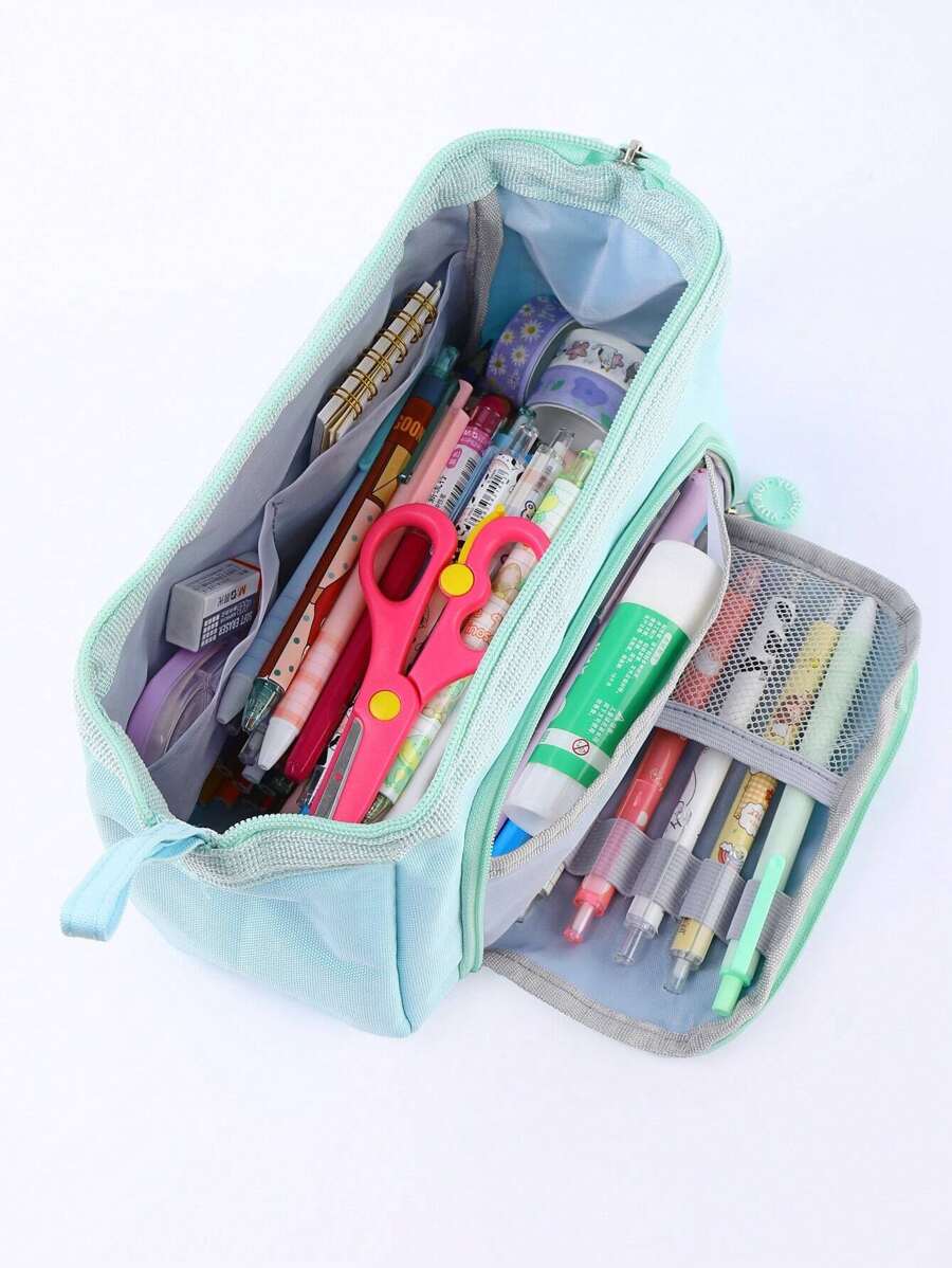 1pc Large Capacity Light Purple Pencil Case - Green - View 1