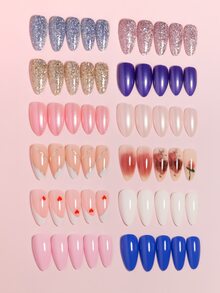 VV MEI JIA ER 288 piezas ( ) largo prensa Uñas almendra diseño Uñas postizas diseño para semanalmente cambiado Uñas pegamento Uñas Set para mujeres con Chicas con Caja de almacenamiento - Multicolor - Ver 3