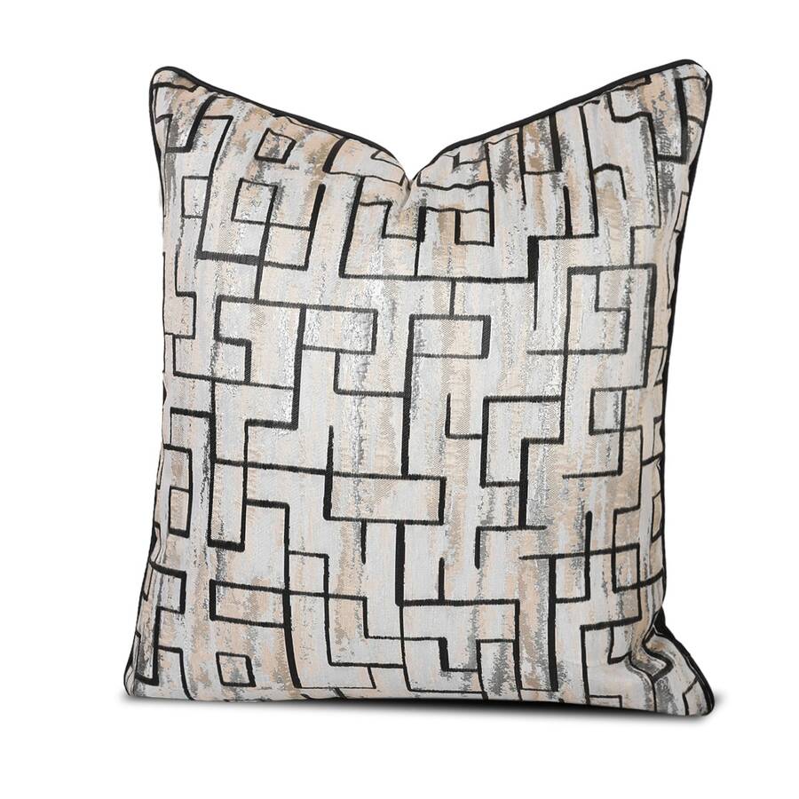 北歐風黑色條紋圖案提花設計靠枕類套帶現代簡約風格,合適的適用於沙發,客廳,正方形靠墊套不附帶枕頭芯,可定制:30x50cm,45x45cm,50x50cm,60x60cm - 黑色 - 查看 1