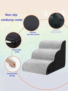 1pc Anti-slip Solid Color Detachable Washable Pet Stairs For Indoor Use, Suitable For Small And Medium-sized Pets - Grey - View 3