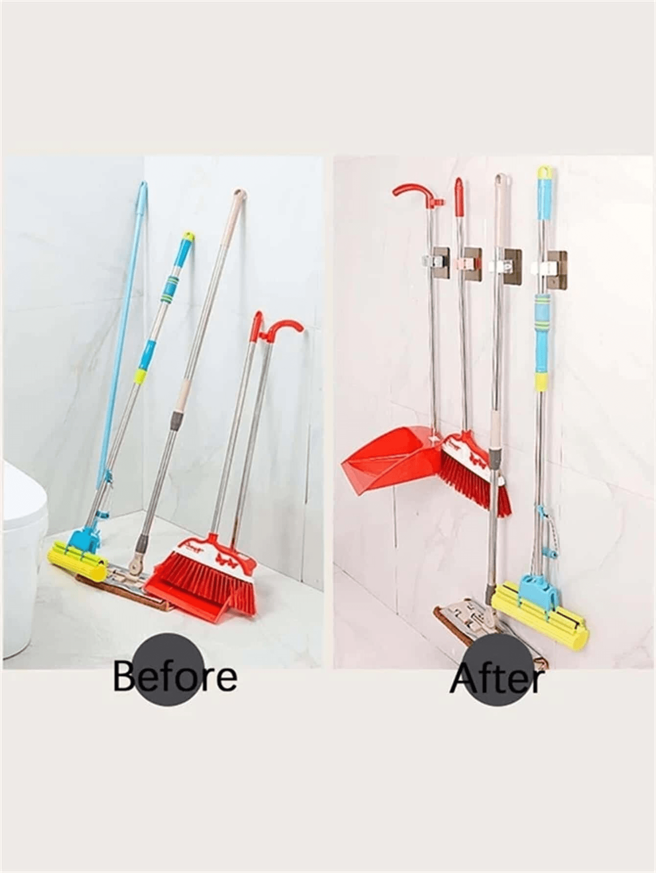 3pcs/Set Multifunctional Random Color Mop Holder, Broom & Dustpan