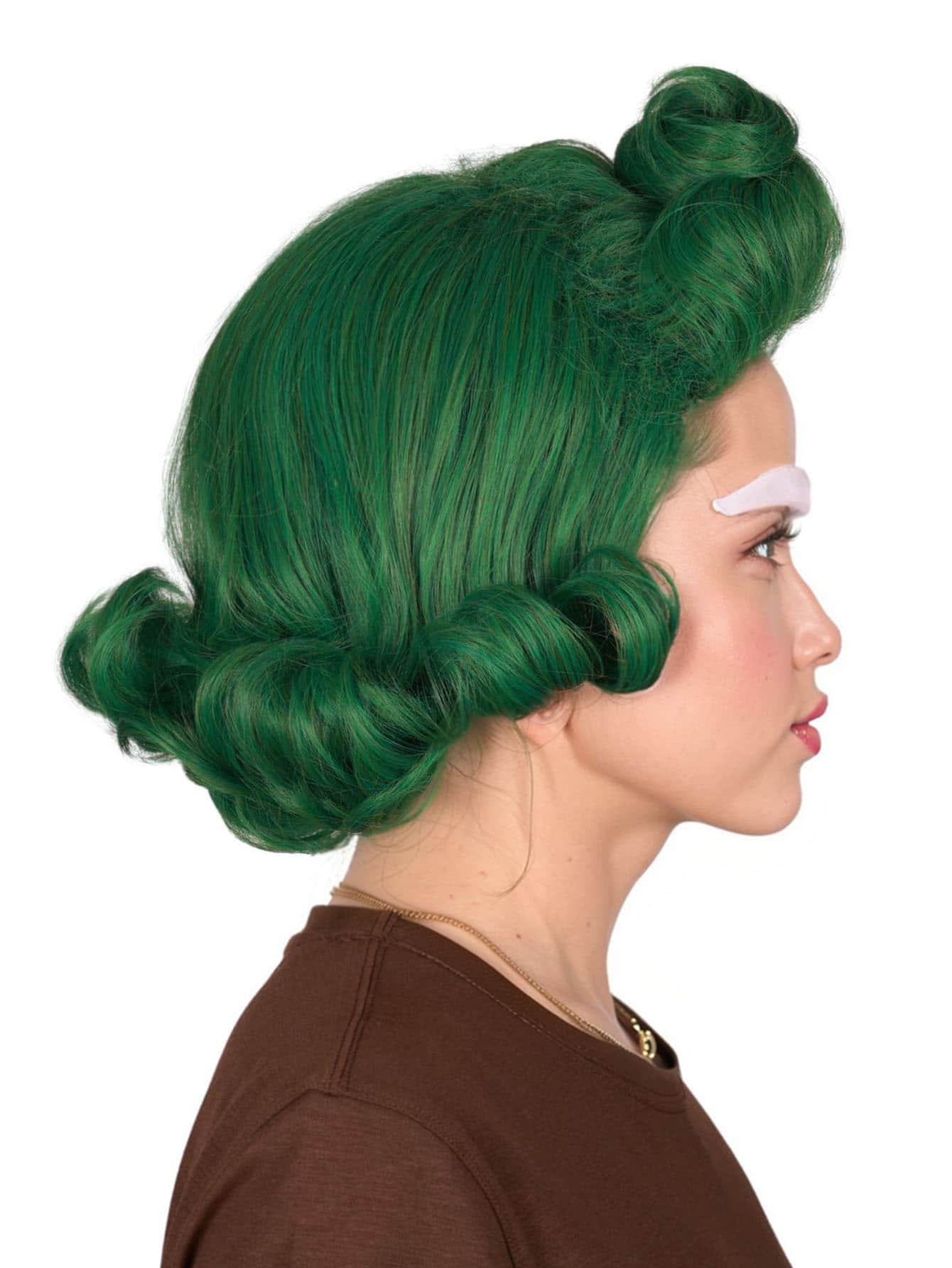 Green Styled 12 Inch Synthetic Fibre Cosplay Wig And Fake Eyebrows For Halloween For Man Oompa Loompa Costume Halloween Wig - Green - View 4