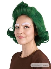 Green Styled 12 Inch Synthetic Fibre Cosplay Wig And Fake Eyebrows For Halloween For Man Oompa Loompa Costume Halloween Wig - Green - View 3