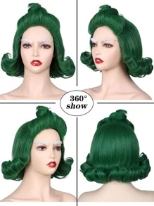 Green Styled 12 Inch Synthetic Fibre Cosplay Wig And Fake Eyebrows For Halloween For Man Oompa Loompa Costume Halloween Wig - Green - View 7