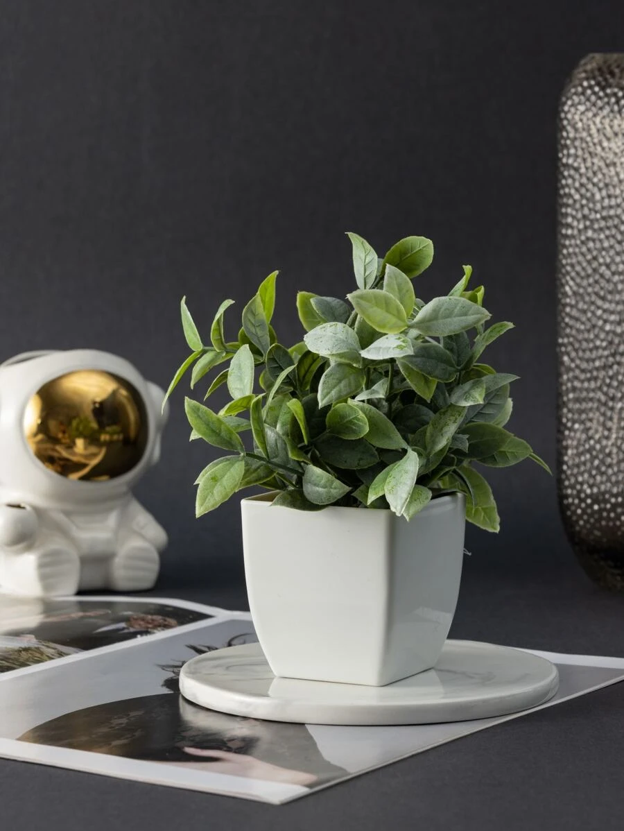 MEHELANY 4/1pc Green Artificial Mini Potted Plant Artificial Plant Pot Plastic Artificial Potted Plant Fake Plant In White Flower Pot For Home Indoor Office Dining Table Farmhouse Garden Bathroom Decoration