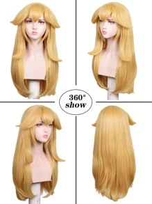 成年人尺寸27英寸金色公主假髮帶劉海金發長款波浪狀萬聖節角色扮演假髮適合女士化妝舞會假髮 - 金色 - 查看 4