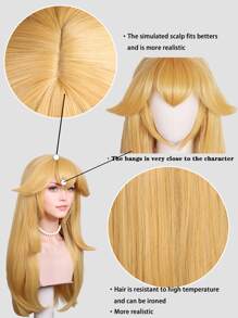 成年人尺寸27英寸金色公主假髮帶劉海金發長款波浪狀萬聖節角色扮演假髮適合女士化妝舞會假髮 - 金色 - 查看 5