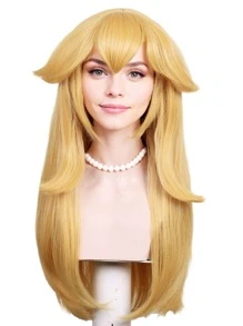 成年人尺寸27英寸金色公主假髮帶劉海金發長款波浪狀萬聖節角色扮演假髮適合女士化妝舞會假髮 - 金色 - 查看 1