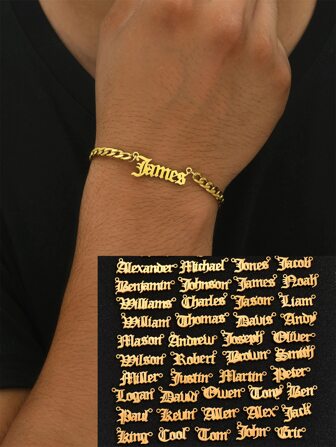 1 st. Herr Topp 50 namn Taggar Rostfritt Stål Guld Armband