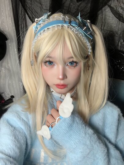 1入組水藍色的手榴彈風格髮箍&可愛天藍色髮箍