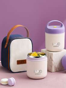 1 Miếng Nhỏ bé Thép không gỉ 304 Cách nhiệt Bữa trưa Súp Hộp Có túi - Màu tím - Xem 1