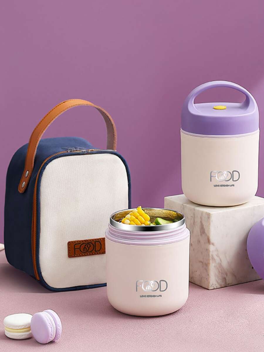 1 Miếng Nhỏ bé Thép không gỉ 304 Cách nhiệt Bữa trưa Súp Hộp Có túi - Màu tím - Xem 1