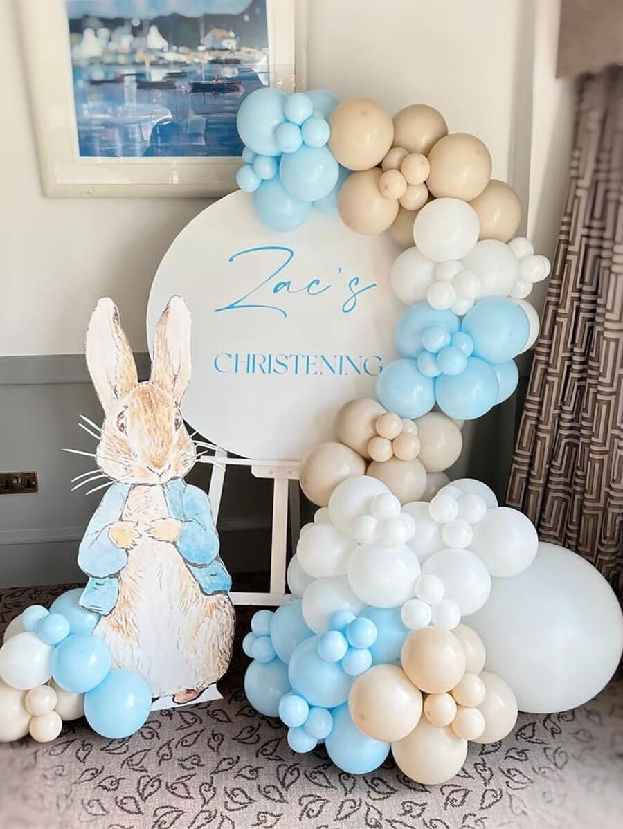 121入組米色藍色氣球花藝拱門套裝,男嬰洗禮慶典派對生日慶祝婚禮裝飾用品 - 藍白色 - 查看 1