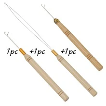 2 件微拉针和 1 件线圈穿线器，碳化木柄接发线穿线器 - 米色 - 查看 2