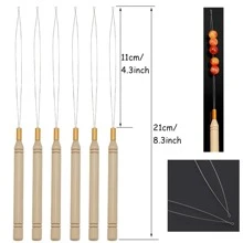 2 件微拉针和 1 件线圈穿线器，碳化木柄接发线穿线器 - 米色 - 查看 7
