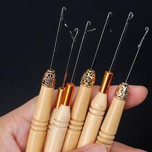 2 件微拉针和 1 件线圈穿线器，碳化木柄接发线穿线器 - 米色 - 查看 3