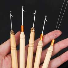 2 件微拉针和 1 件线圈穿线器，碳化木柄接发线穿线器 - 米色 - 查看 4