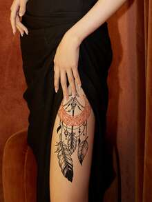 1 pieza impermeable Etiqueta engomada del tatuaje temporal , floral agua Papel de transferencia - Negro - Ver 1