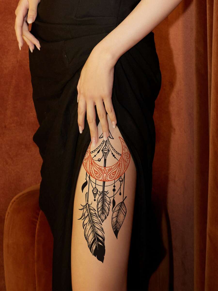 1 pieza impermeable Etiqueta engomada del tatuaje temporal , floral agua Papel de transferencia - Negro - Ver 1