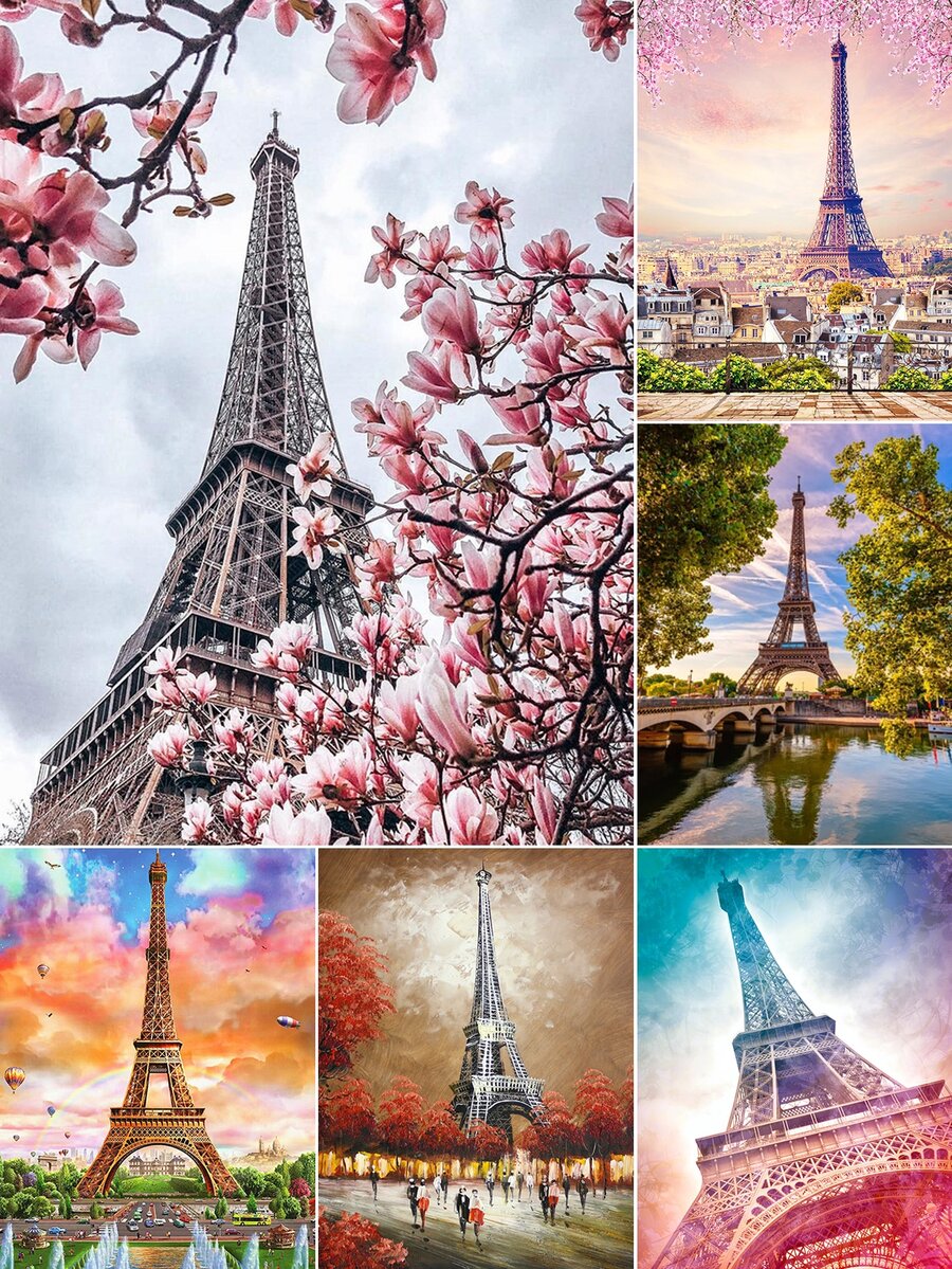 Diy Simple Paris Eiffel Tower Scenery Diamond Painting, Multi-color - Multicolor - View 1