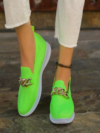 Women's Fashionable & Casual Slip-On Low Vamp Flat Shoes, Green, Suitable For Commuting