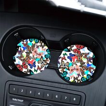 1 Set/2pcs Butterfly Pattern Print Car Cup Holder Coasters - Multicolor - View 1