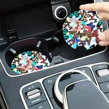 1 Set/2pcs Butterfly Pattern Print Car Cup Holder Coasters - Multicolor - View 7
