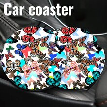 1 Set/2pcs Butterfly Pattern Print Car Cup Holder Coasters - Multicolor - View 5