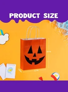 JOYIN 24 Pcs Halloween Colorful Bags With Handles, Paper Gift Bags For Trick-Or-Treating, Halloween Party Favors And Supplies, Halloween Goodie Bags, Halloween Candy Bags - 彩色 - 查看 2