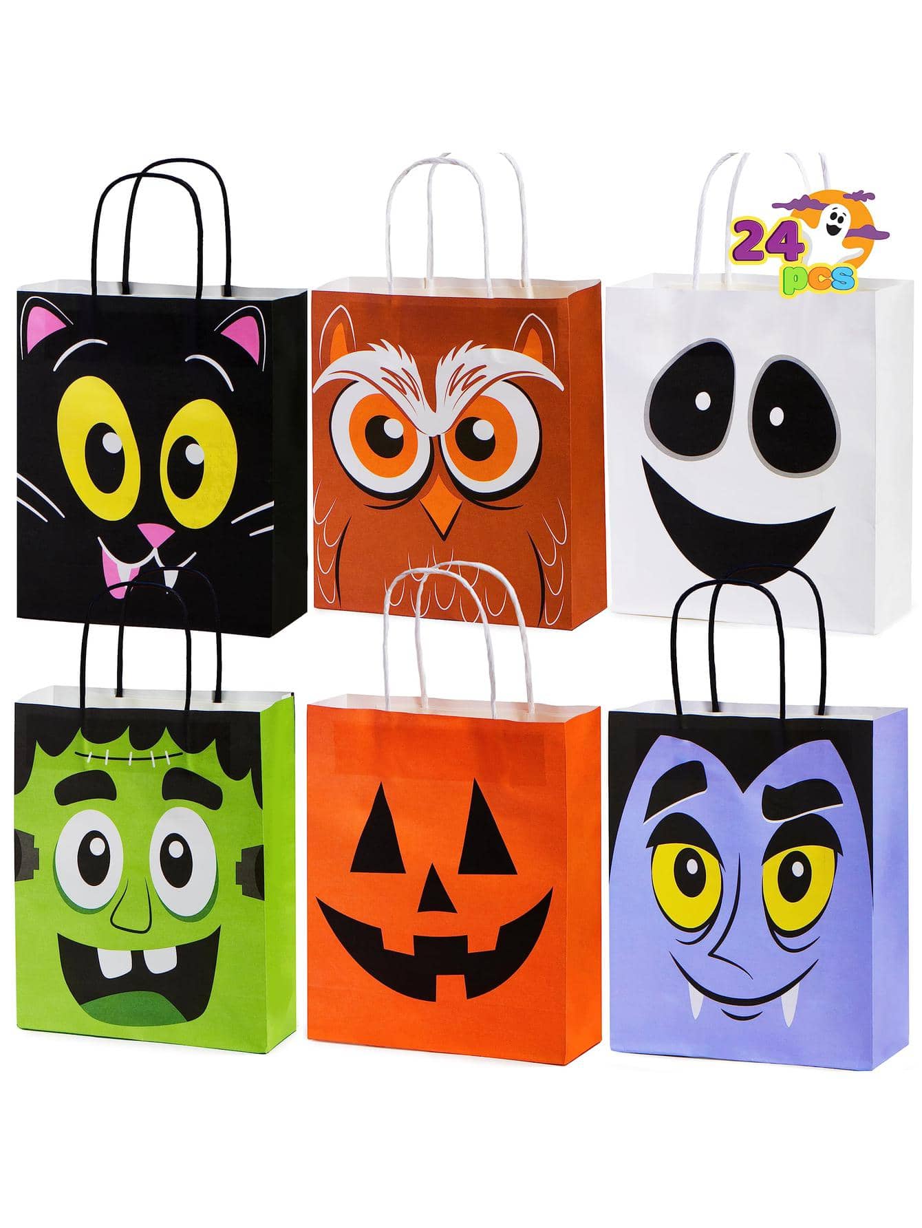 JOYIN 24 Pcs Halloween Colorful Bags With Handles, Paper Gift Bags For Trick-Or-Treating, Halloween Party Favors And Supplies, Halloween Goodie Bags, Halloween Candy Bags - 彩色 - 查看 1