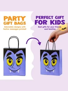 JOYIN 24 Pcs Halloween Colorful Bags With Handles, Paper Gift Bags For Trick-Or-Treating, Halloween Party Favors And Supplies, Halloween Goodie Bags, Halloween Candy Bags - 彩色 - 查看 3