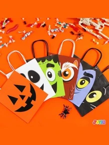 JOYIN 24 Pcs Halloween Colorful Bags With Handles, Paper Gift Bags For Trick-Or-Treating, Halloween Party Favors And Supplies, Halloween Goodie Bags, Halloween Candy Bags - 彩色 - 查看 5