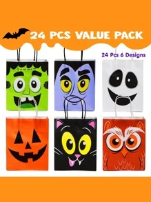 JOYIN 24 Pcs Halloween Colorful Bags With Handles, Paper Gift Bags For Trick-Or-Treating, Halloween Party Favors And Supplies, Halloween Goodie Bags, Halloween Candy Bags - 彩色 - 查看 4