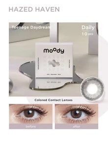 moody Daily Disposable Colored Contact Lenses Teenage Daydream Collection, Cosmetic Contact Lenses Eyeslens, Fashion Beautiful Classics Big Eyes Lens For Women & Girl, Hazed Haven (Hazy Grey) - 1 Day, 10 pcs - HAZED HAVED - View 1