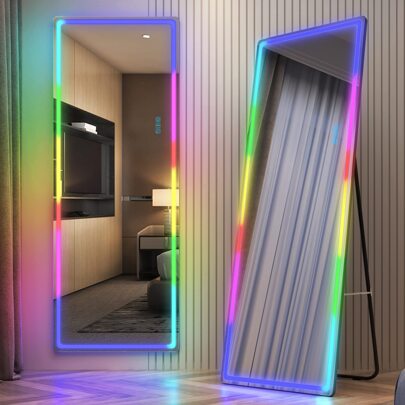 Vlsrka RGB LED Mirror, Full-Length Mirror With Lights, 63"*22" Floor Mirror, Full Body Lighted Mirror, Free Standing X Wall Mounted Mirror, Large Full Size Stand Up Mirror For Bedroom Living Room