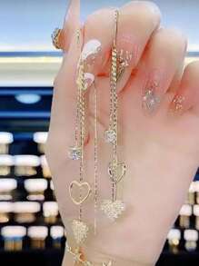 Aretes con corazón y borlas, nuevo estilo, diseño largo y colgante para el Día de San Valentín - Dorado - Ver 1